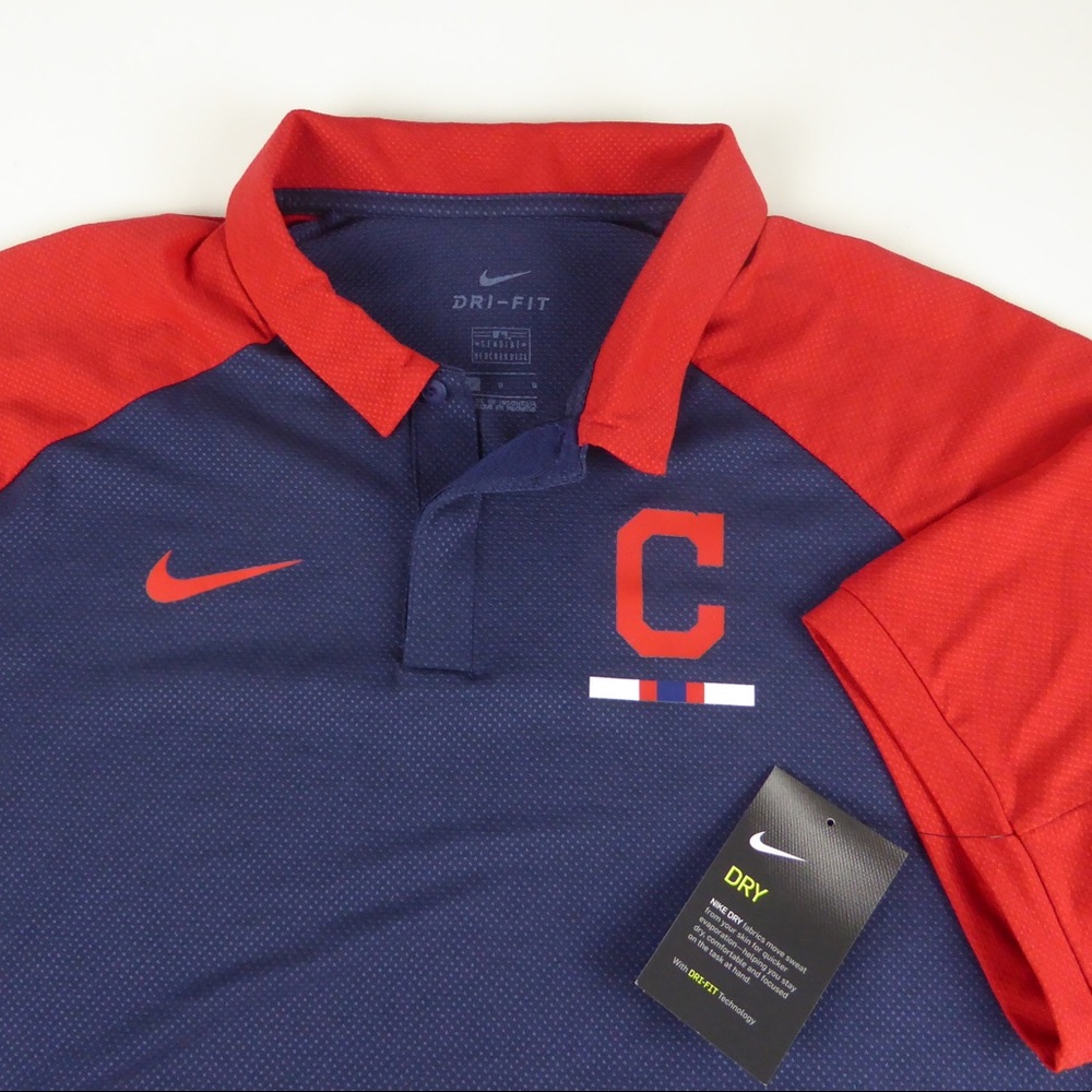 Nike Cleveland Indians Mesh Polo Shirt Dri-Fit NWT
